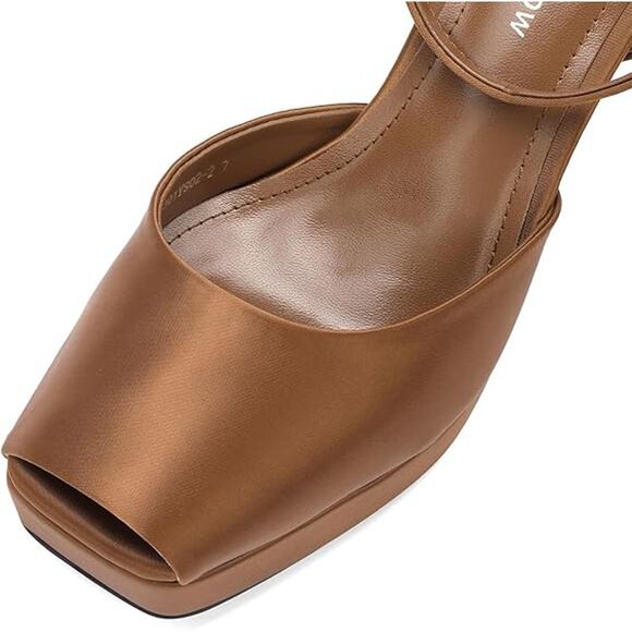 New Manoloshow Womens Size 8 Brown Satin Peep Toe Slingback 4.75" Heel Shoes - Picture 6 of 6